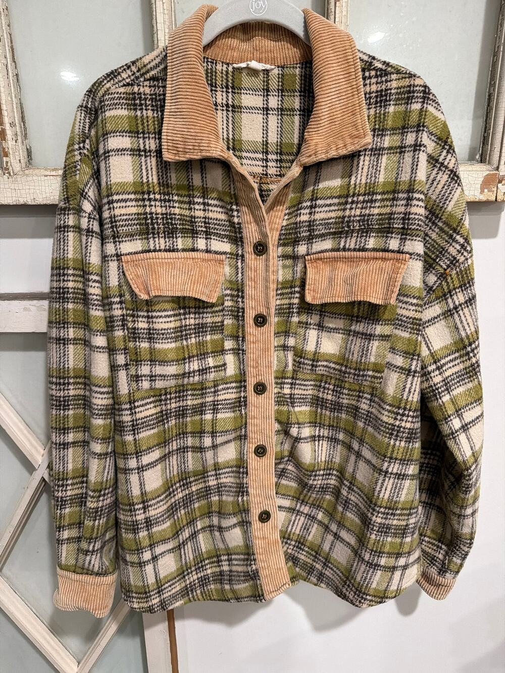 Easel size medium plaid and corduroy shacket jacket